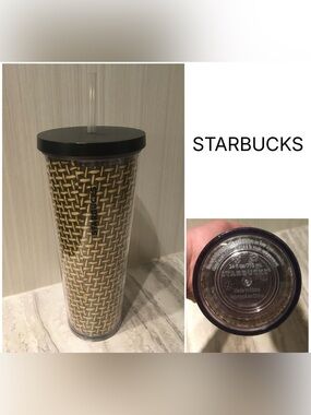 STARBUCKS - PRELOVED - STRAW WEAVE 24OZ INSULATED COLD CUP TUMBLER